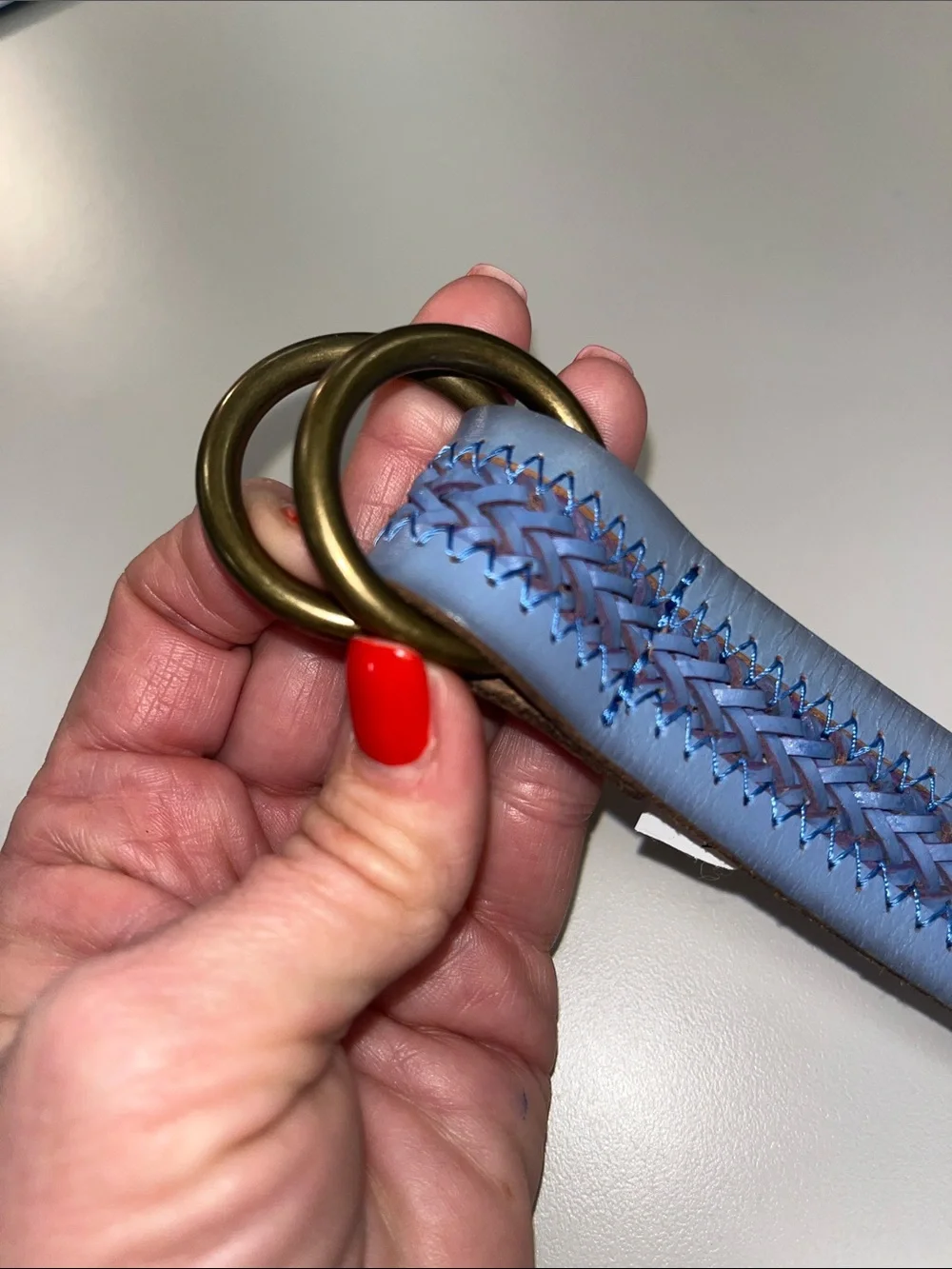 J. Crew Pale Blue Braided Leather Belt with Antique Brass Rings XS/S - Picture 10 of 13